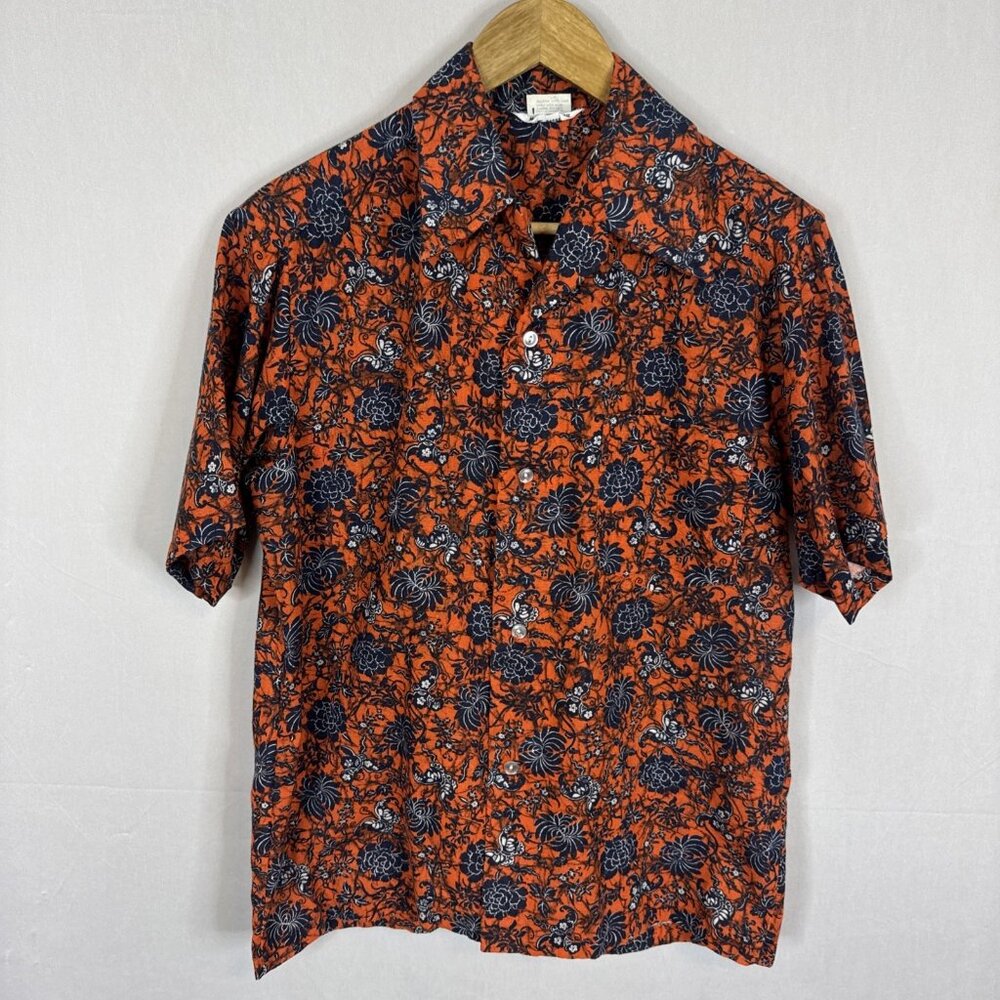 Vintage Hawaiian Aloha Shirt Made in Hawaii Orange Floral RN 37359 I.N.C. 60s